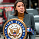 Alexandria Ocasio-Cortez speaking at a press conference in Queens in New York on April 14, 2020.